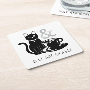 Posavasos Cuadrado De Papel Café de Gato Gato Amante del Café Negro y Blanco