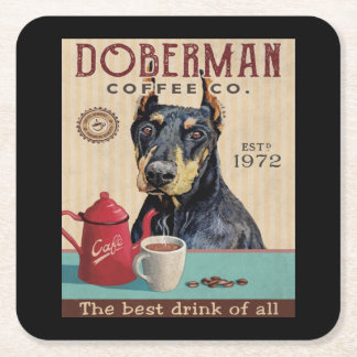 Posavasos Cuadrado De Papel Café de perro de Doberman Pinscher