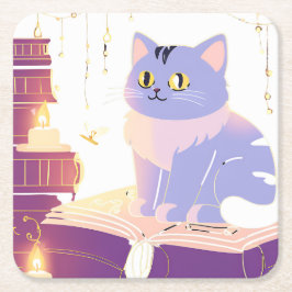 Posavasos Cuadrado De Papel Café del gato de la biblioteca