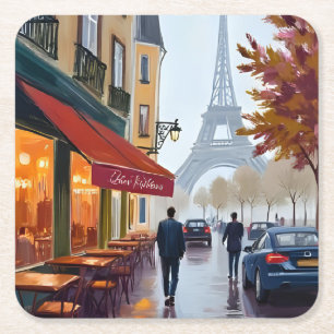 Posavasos Cuadrado De Papel Café Francés París Torre Eiffel Acuarela