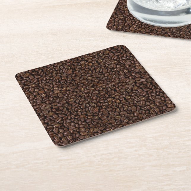 Posavasos Cuadrado De Papel Café frijol (En perspectiva)