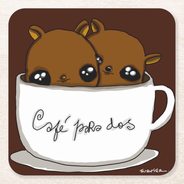 Posavasos Cuadrado De Papel Café para dos (Anverso)