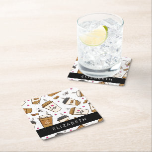 Posavasos Cuadrado De Papel Cafés, Frijoles para café, amante del café, nombre