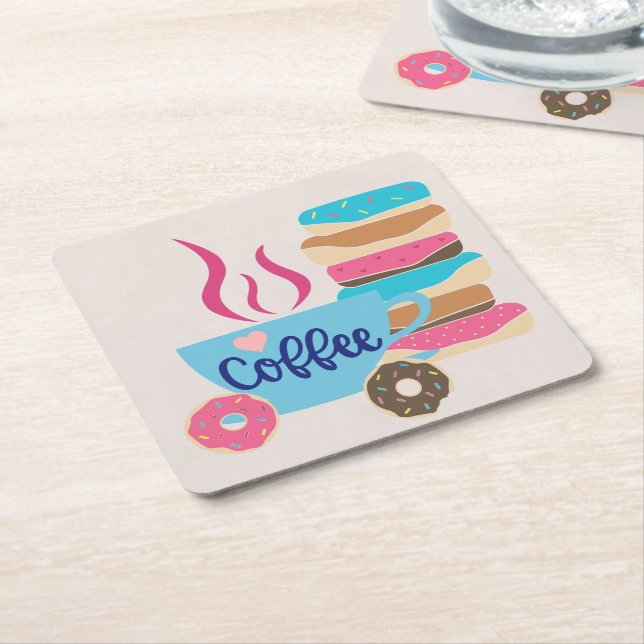 Posavasos Cuadrado De Papel Cafetería (En perspectiva)