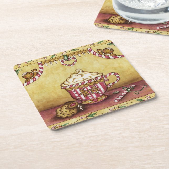 Posavasos Cuadrado De Papel Cafetería de Gingerbread (En perspectiva)