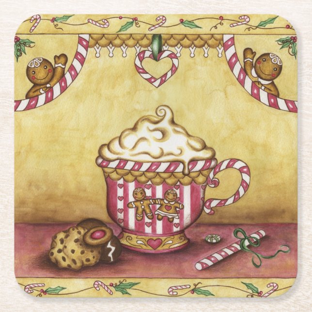 Posavasos Cuadrado De Papel Cafetería de Gingerbread (Anverso)