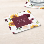Posavasos Cuadrado De Papel Caída Bridal Shower Sunflowers y Rosas de Borgoña<br><div class="desc">Añada un toque de elegancia otoñal a su ducha nupcial con nuestros elegantes Sunflowers y Burgundy Rosa Paper Coasters. Estos atractivos de diseño elegante ofrecen una impresionante mezcla de rosas burdeos, girasoles vibrantes y vegetación exuberante, que capta perfectamente el espíritu de la temporada. Lo que hace a estas galas verdaderamente...</div>