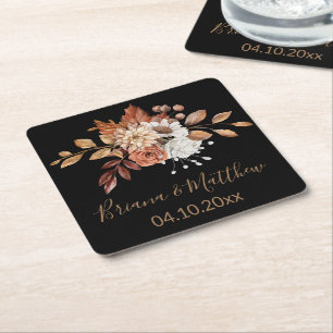 Posavasos Cuadrado De Papel Caída Floral Bouquet Black Square Paper Coaster