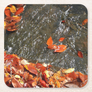 Posavasos Cuadrado De Papel Caídas en cataratas en fotografía de otoño