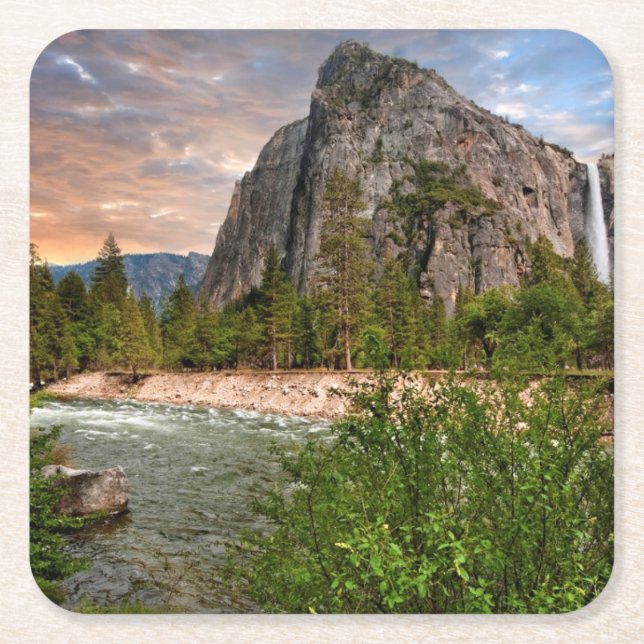 Posavasos Cuadrado De Papel Caídas nupciales del velo (Anverso)