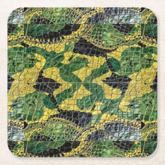 Posavasos Cuadrado De Papel Caimán Cocodrilo Dragón Cuero Amarillo Verde