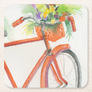 Posavasos Cuadrado De Papel Caja de flores de bicicleta