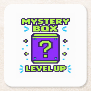 Posavasos Cuadrado De Papel Caja Misteriosa Sube de Nivel Retro 8 Bit Pixel Ju
