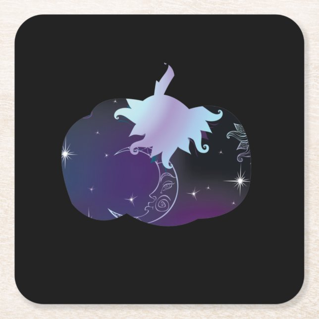 Posavasos Cuadrado De Papel Calabaza azul oscuro (Anverso)