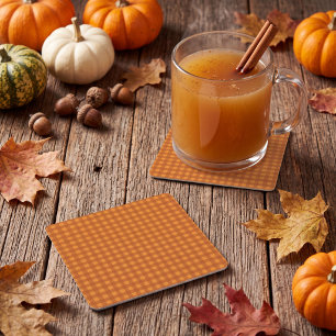 Posavasos Cuadrado De Papel Calabaza Clásica de Otoño Gingham Cuadros