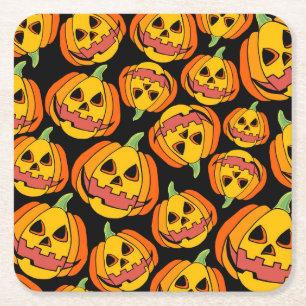 Posavasos Cuadrado De Papel Calabaza de Halloween: Símbolo vintage de otoño