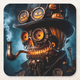 Posavasos Cuadrado De Papel Calabaza de Halloween Steampunk Gótico