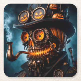 Posavasos Cuadrado De Papel Calabaza de Halloween Steampunk Gótico