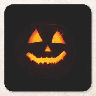 Posavasos Cuadrado De Papel Calabaza de Jack iluminada