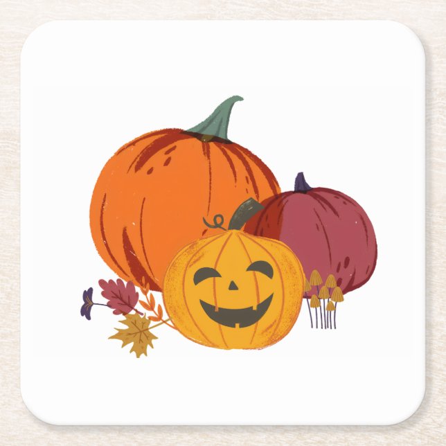Posavasos Cuadrado De Papel Calabaza de la que hablar (Anverso)