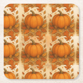 Posavasos Cuadrado De Papel Calabaza de Otoño Dorada y hojas de caída