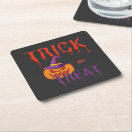 Posavasos Cuadrado De Papel Calabaza divertida de Halloween con trucos o truco