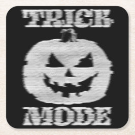 Posavasos Cuadrado De Papel Calabaza Glitchy en modo de truco
