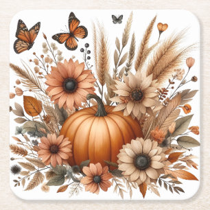 Posavasos Cuadrado De Papel Calabaza otoñal