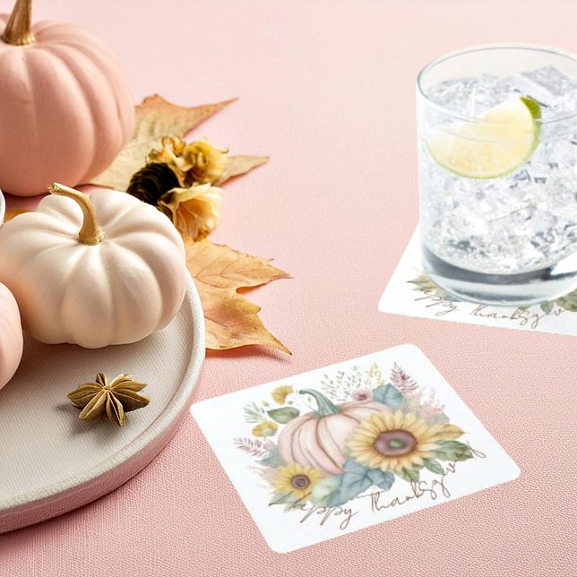 Posavasos Cuadrado De Papel Calabaza pastel y personalizado floral boho (Subido por el creador)