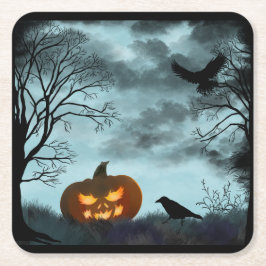 Posavasos Cuadrado De Papel Calabaza y calabaza de Halloween