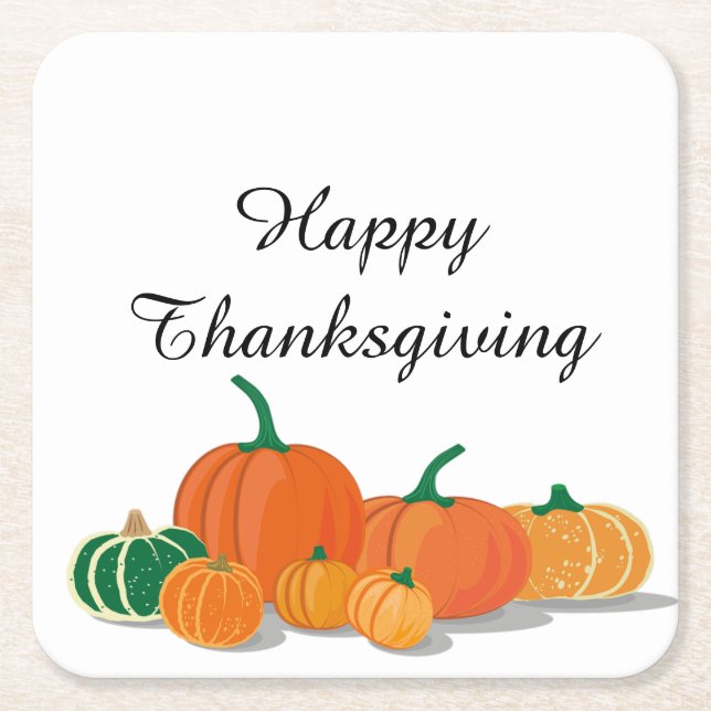 Posavasos Cuadrado De Papel Calabazas de Naranja (Anverso)