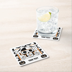 Posavasos Cuadrado De Papel Calavera al estilo de Halloween, murciélagos, tela