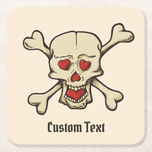 Posavasos Cuadrado De Papel Calavera con corazón