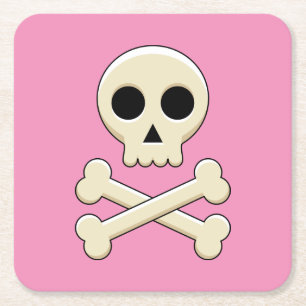 Posavasos Cuadrado De Papel Calavera con huesos