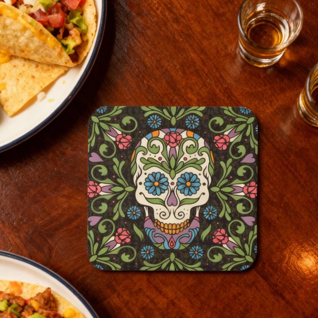 Posavasos Cuadrado De Papel Calavera de azúcar de Mariposa popular mexicana (Subido por el creador)