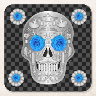 Posavasos Cuadrado De Papel Calavera de Chrome (Rosa Azul) Posavasos