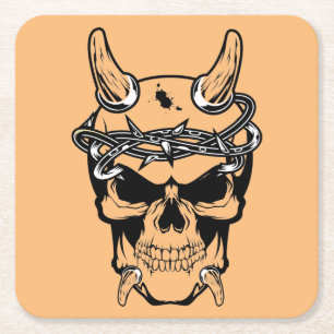 Posavasos Cuadrado De Papel Calavera de Diablo