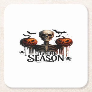 Posavasos Cuadrado De Papel Calavera de Halloween Esqueleto