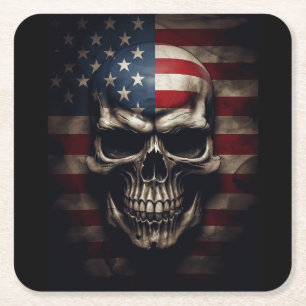 Posavasos Cuadrado De Papel Calavera de la bandera americana 