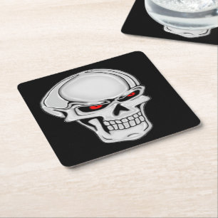 Posavasos Cuadrado De Papel Calavera metálica