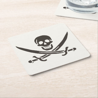 Posavasos Cuadrado De Papel Calavera obsidiana espada Bandera pirata de Calico