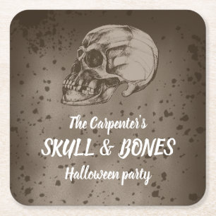 Posavasos Cuadrado De Papel Calavera y huesos Halloween