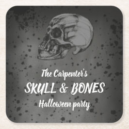 Posavasos Cuadrado De Papel Calavera y huesos Halloween