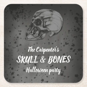 Posavasos Cuadrado De Papel Calavera y huesos Halloween