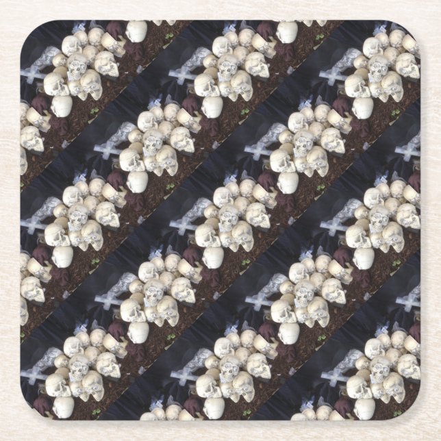 Posavasos Cuadrado De Papel Calaveras asustadas con ojos de palomitas (Anverso)