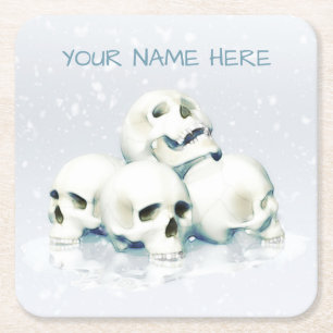 Posavasos Cuadrado De Papel Calaveras en la nieve. Personalizado