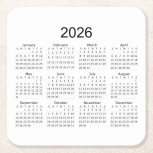 Posavasos Cuadrado De Papel Calendario Minimalista Simple 2026