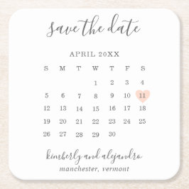 Posavasos Cuadrado De Papel Calendario Sencillo Melocotón Pastel Corazón Salva