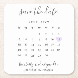 Posavasos Cuadrado De Papel Calendario Simple Corazón Morado Pastel Reservar l
