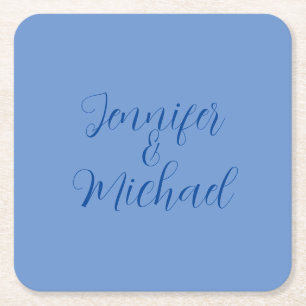 Posavasos Cuadrado De Papel Caligrafía azul clásica profesional boda